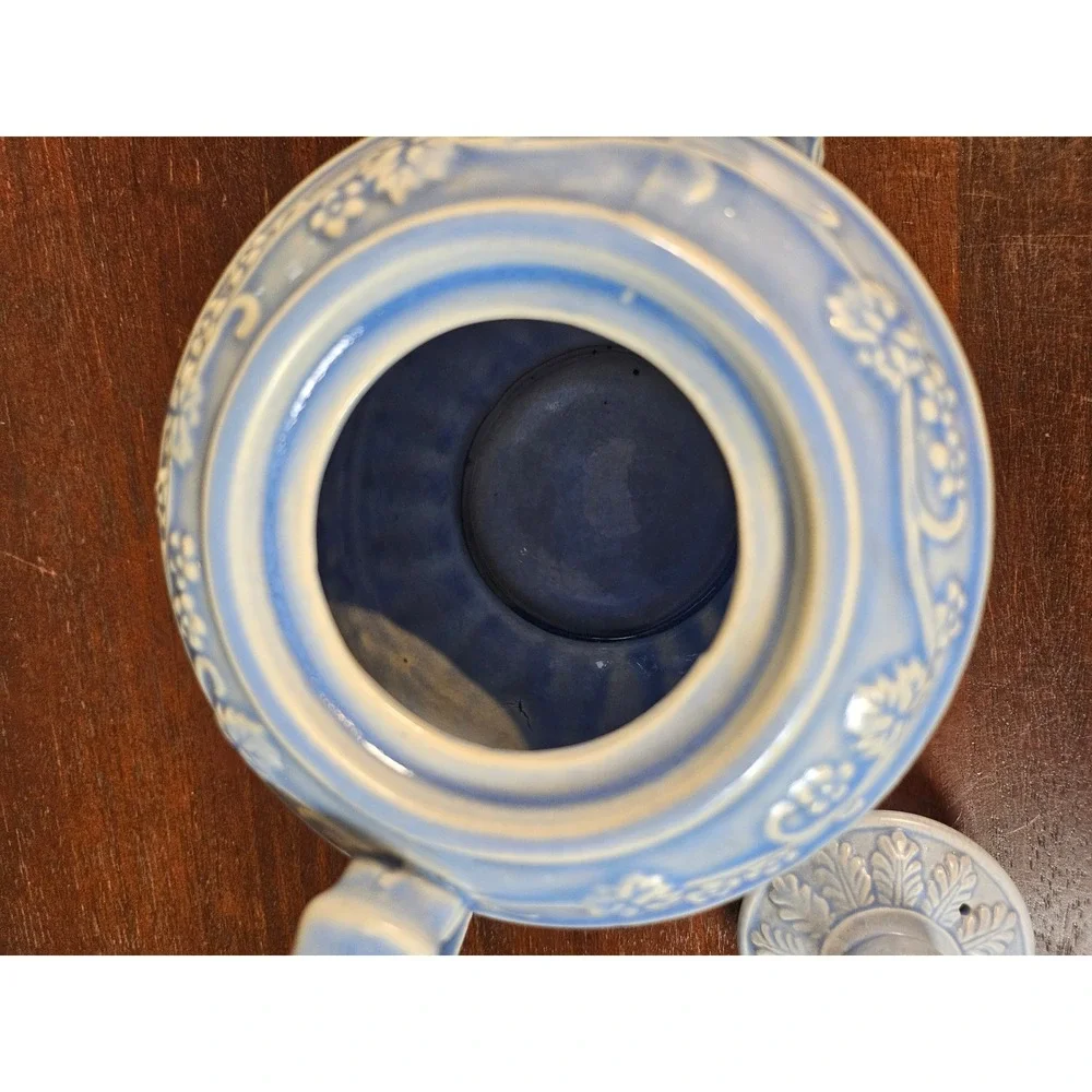 Teapot Unisex Small Blue Cherub Relief Floral Ceramic Made in Japan